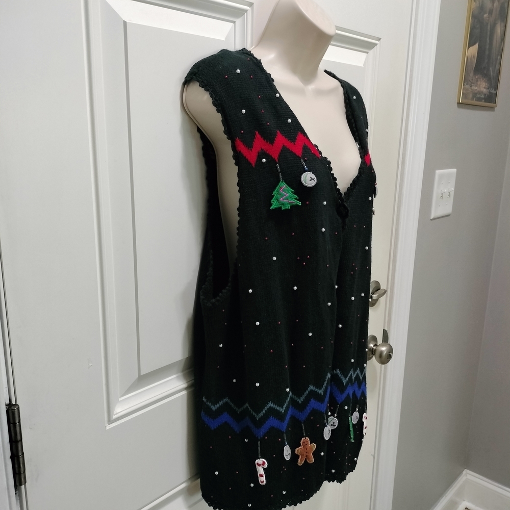 Celebration Wear Planet And Company Festive Black Cardigan with Holiday Accents - Picture 6 of 9